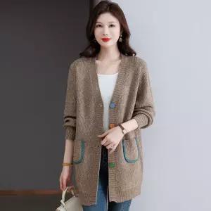 여성용 하프 니트 굵은 롱가디건 기장 상의 카디건 스웨터 실 봄가을 원픽3