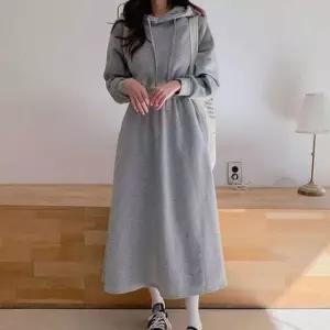 [옷은날개] 시보리 허리밴딩 플레어 스커트 체형보정 후드원피스