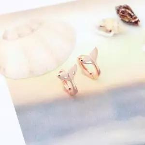 여자귀걸이 금침 로즈골드 원터치링 고래 꼬리 귀걸이 14K