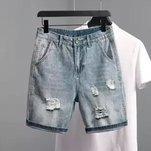 남성 데님 캐주얼 청반바지 일자 반바지 청바지 스판 원픽1