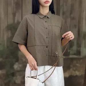 여성 코튼 반팔 세미크롭 루즈핏 셔츠 무지컬러 절개 디자인 (36195275)