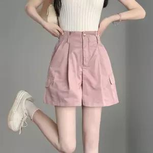 [신상오픈런]여성 하이웨스트 카고 반바지 핀턱 디자인 뒷밴딩 스타일 (35830249)