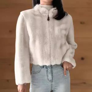 여성 겨울 인조밍크 집업 시어링 포켓 웨이브 퍼 재킷 (44012104)