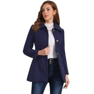 알레그라 K 빈티지 포켓 오버코트 싱글 코트 여성 칼라 가슴 드레스 턴다운 겨울