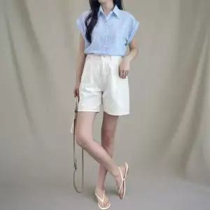 [신상오픈런]여성 체크 롤업 반팔 셔츠 면혼합 배색 남방 (37713427)