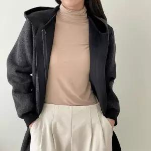 [다잇템]여성 더블포켓 모직컷팅 집업후드 코트 (11482768A)