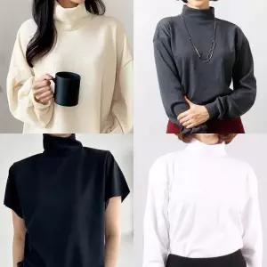 빅사이즈여성의류 터들넥 골지 폴라 반팔 반목 티셔츠 (28461679A)