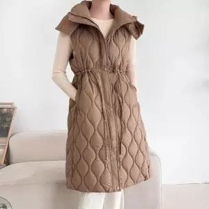 [다잇템]여성 웨이브 후디 롱 솜패딩 집업 조끼 (41551818A)