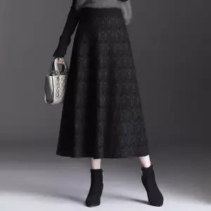 여성치마 울 니트 가을 겨울 하이 A라인 와이드 미디 스커트 심쿵해외구매