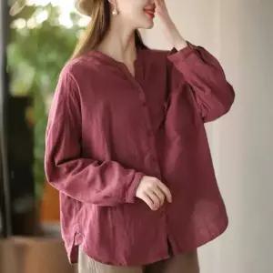 여성셔츠 봄가을 면 순색 셔츠 이중 브이넥 가디건 상의 심쿵해외구매