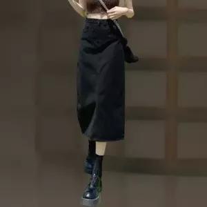 [신상오픈런]여성 캐주얼 면혼합 블랙 롱 스커트 뒷트임 (41992400)