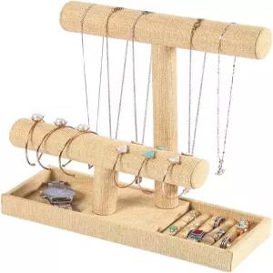 반지 트레이 시계 스크런치 립스틱 향수 네일 폴리시(옐로우 린넨)를 위한 린넨 주얼리 디스플레이