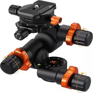 K F 컨셉 3방향 기어드 삼각대 헤드 밀리미터 미세 조정 알루미늄 합금 스타 촬영 상업용 사진 등을 위한