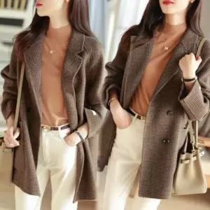 [다잇템]여자 FW 하운드체크 헤링본 하프 프렌치 코트 (11437405A)