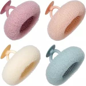 2026 업그레이드 4pcs 수세미 슈퍼 소프트 해바라기 흡입 컵 목욕 공 2-in-1 각질 제거 스펀지 청소 브러시