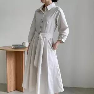 [신상오픈런]벨티드 셔츠핏 에이라인 미색 트렌치원피스 (29414627)