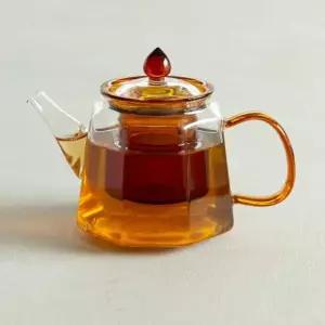 유리 스텐 육각 주전자 주황 500ml 티포트 찻주전자 티팟 홈카페