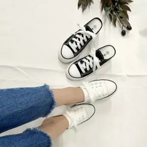 [신세계라이브쇼핑][옷자락] 여자 키높이 캐주얼 통굽 캔버스 뮬 스니커즈