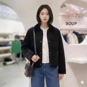 [롯데백화점]SOUP 벨벳카라 크롭 퀄팅자켓  SBRPA35