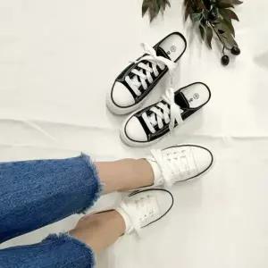 여자 키높이 캐주얼 통굽 캔버스 뮬 스니커즈