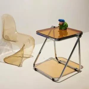 (색상 색상/도자기화이트)투명 스틸 접이식 폴딩 티 테이블 소형 진열대