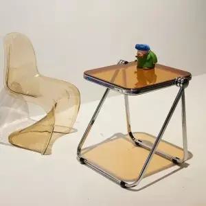 (색상 색상/도자기화이트)투명 스틸 접이식 폴딩 티 테이블 소형 진열대