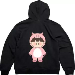 [셀러에이드]기모후드집업 뒷면 돼지가면 귀여운베이비그림 다양한색상