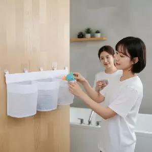(색상 화이트)욕실 장난감 수납망 벽걸이 정리함