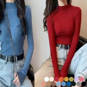 여성 슬림핏 반목티 여자목티 여자반목 여성반목 니트 쫀쫀 긴팔