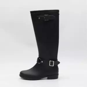 [신상오픈런]여성 블랙 무광 사각버클 고무 롱 레인 부츠 (39184683)
