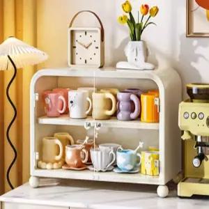 컵 정리대 투명 선반 거치대 진열장 보관 그릇 수납 약