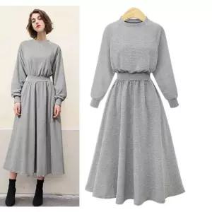 [베스트TOP100] 여성 데일리 롱 원피스 허리 밴딩 플레어 치마 맨투맨