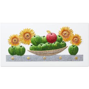 돈들어오는그림 해바라기사과-대형 풍수 벽장식 홈카페 거실주방 현관 입체부조장식품 원목우드 예쁜디자인