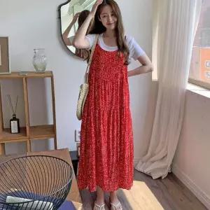 /신상오픈런 여성 여름 꽃무늬 반팔 티셔츠와 드레스 세트