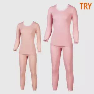 [트라이]트라이 여성 순면내의 보온내의 겨울 베이직 후라이스 레이스 내복세트 9부