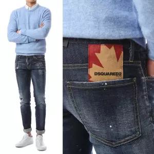 [디스퀘어드2]디스퀘어드 메이플 빅패치 레드페인트 진청진_슬림핏/71LB0775