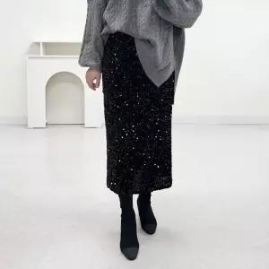 미즈큐즈 [브리치] / 반짝 h라인 벨벳 스팽글 뒤트임 밴딩 롱 스커트 빅사 822932