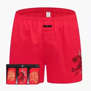 제임스딘 남성 트렁크 팬티 세트 80수 순면 고급 남자 사각 3매입 빅사이즈 레드 빨강 호랑이 동물 MTBZ06