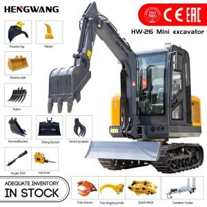 중국산 미니 굴삭기 HW-26, 2.5톤 유압 디젤 미니 굴삭기, 2톤 농업 건설용 굴삭기, 가정용 맞춤 제작