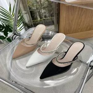 여성 RO781202 3컬러 스틸레토힐 뾰족코 큐빅 스트랩 힐슬리퍼