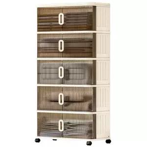 슬라이딩 도어 플라스틱 박스 거실용 다층 수납장 단 50폭 정리함 옷 수납