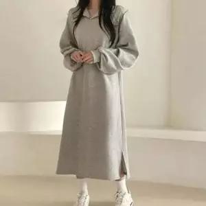 쉬폰원피스 베이직 편한 오버핏 여성 데일리 편한 카라 롱원피스