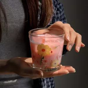 빈티지 유리컵 꽃프린팅 칵테일 위스키 양주잔 300ml iiK6+2NrS