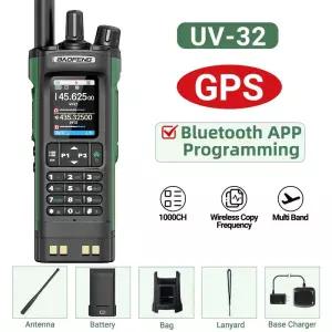 바오펑 UV-32 GPS 무전기 10W 멀티 밴드 블루투스 프로그래밍 무선 주파수 복사 NOAA 장거리 햄