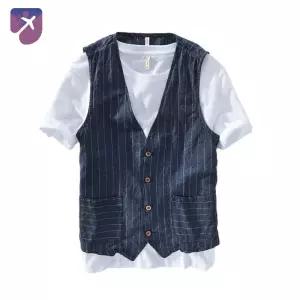 린넨조끼 영국스타일 정장 캐주얼 살구색 남성 브이넥 여름