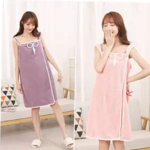 가운 여성 보들 극세사 리본 샤워가운