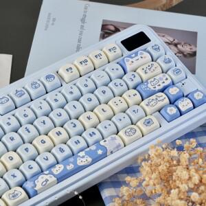 귀여운 파란 고양이 PBT 키캡 더블샷 MOA 프로파일 세트 61/68/75/84/87/89/96/98/100/104/108 레이아웃 기