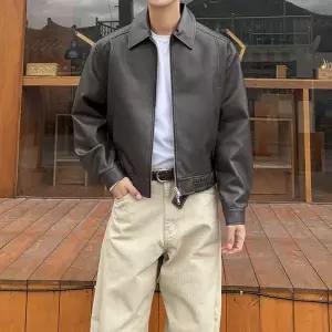 남자 크롭 레더 미니멀 가죽 자켓