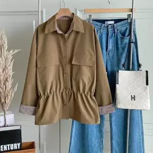 [신상오픈런]여성 나일론 투포켓 허리스트링 배색소매 야상 자켓 (39387154)