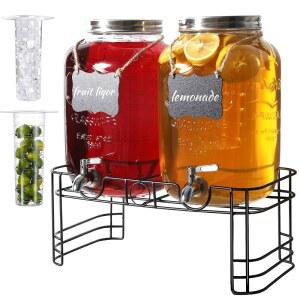 파티용 갤런 음료 디스펜서 2개, 스탠드가 있는 음료 디스펜서 2팩, 유리 물통 디스펜서, 18/8 스테인리스 스틸 스피갓, 파티, 결혼식, 피크닉, 바비큐에 적합합니다